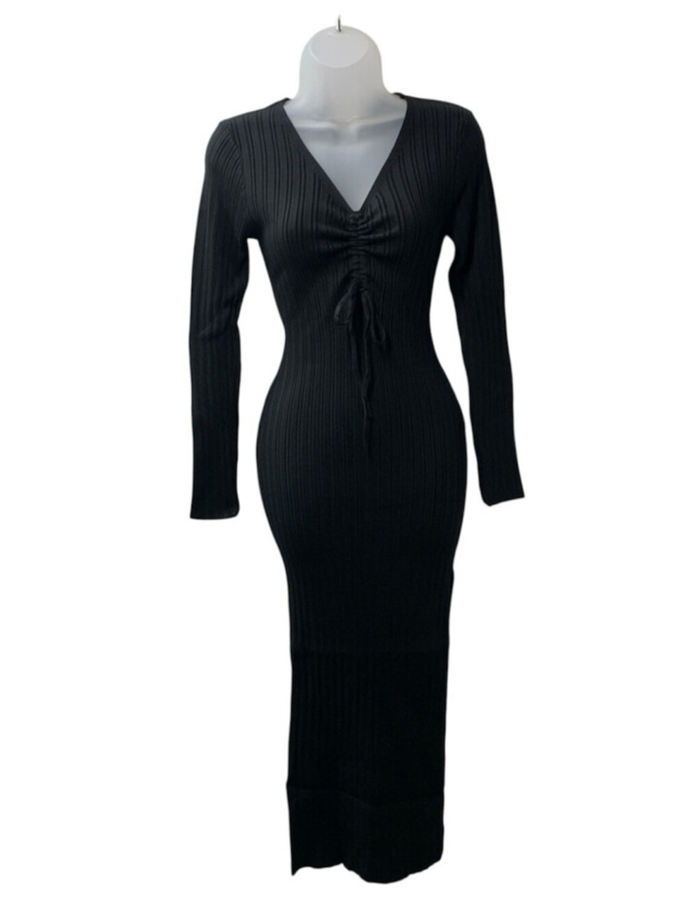 Petal & Pup Women's Irene Long Sleeve Midi Dress V-neck Bodycon Black Small